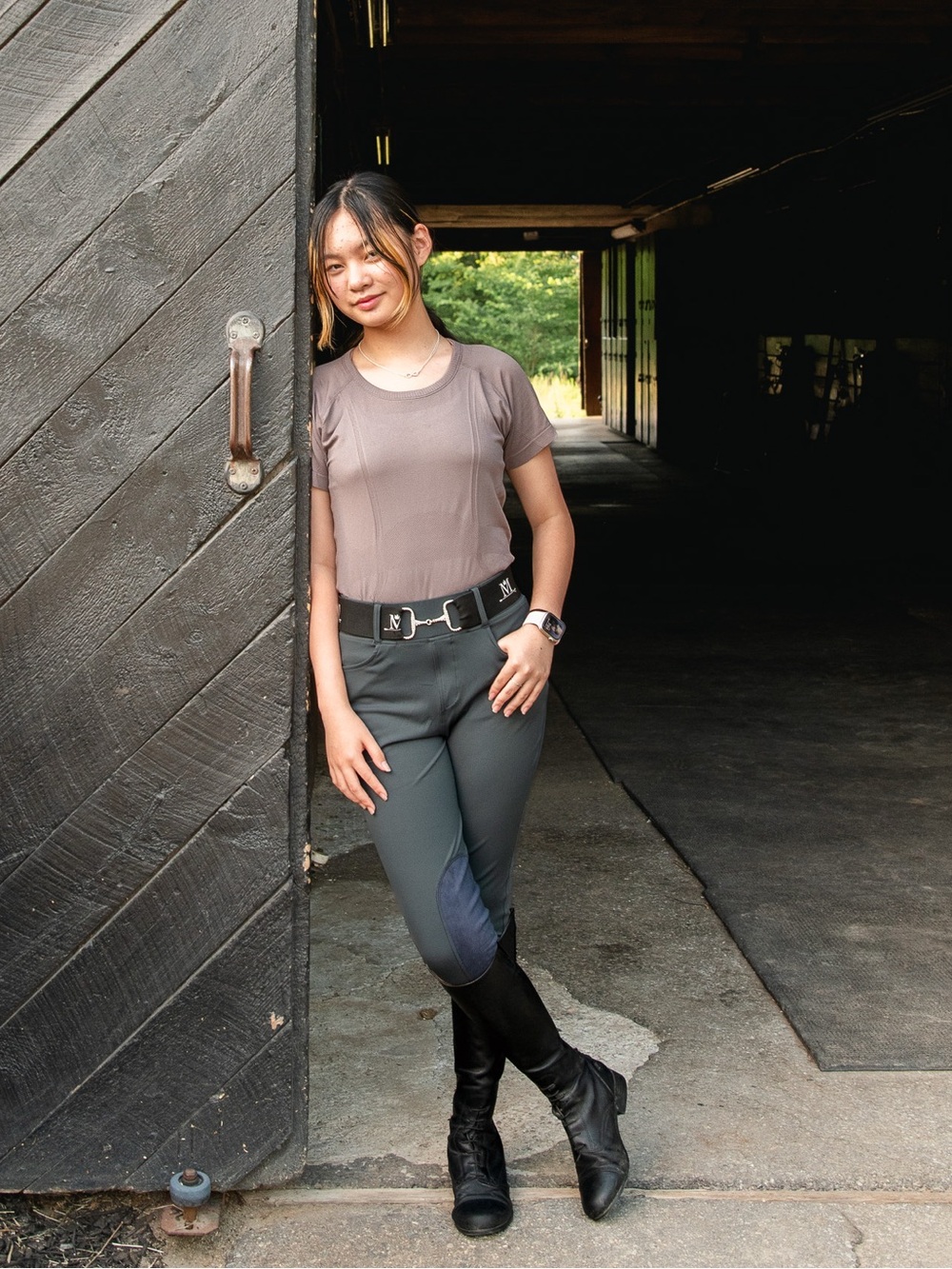 Women's Sage Grey Knee Patch Breeches - Spoiled Pony Equestrian